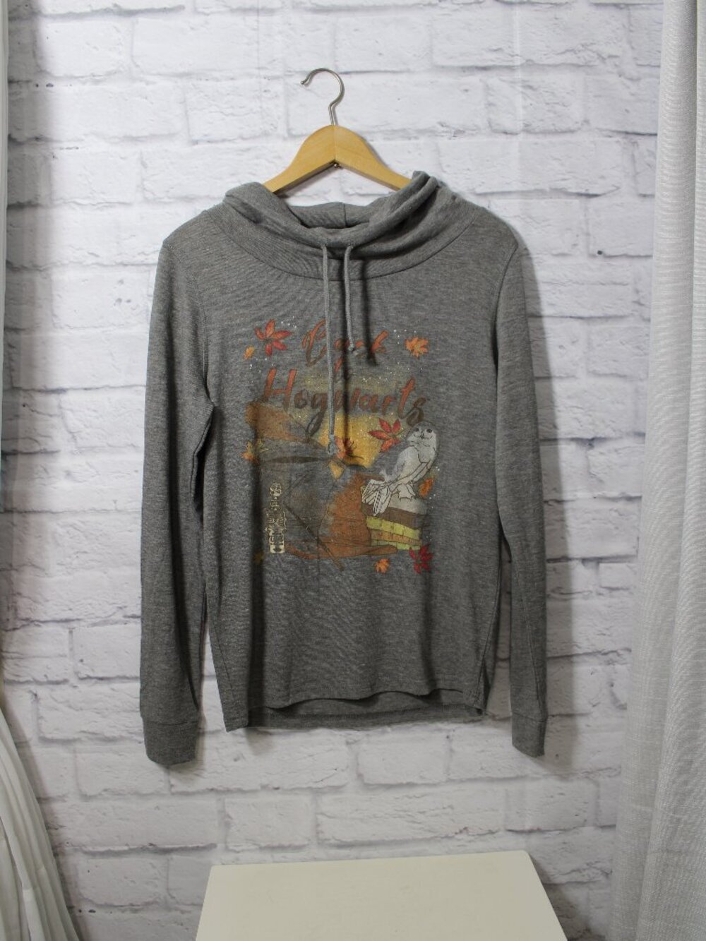 Gray Cowl Neck Sweatshirt Gray Back To Hogwarts Lightweight Casual Pullover